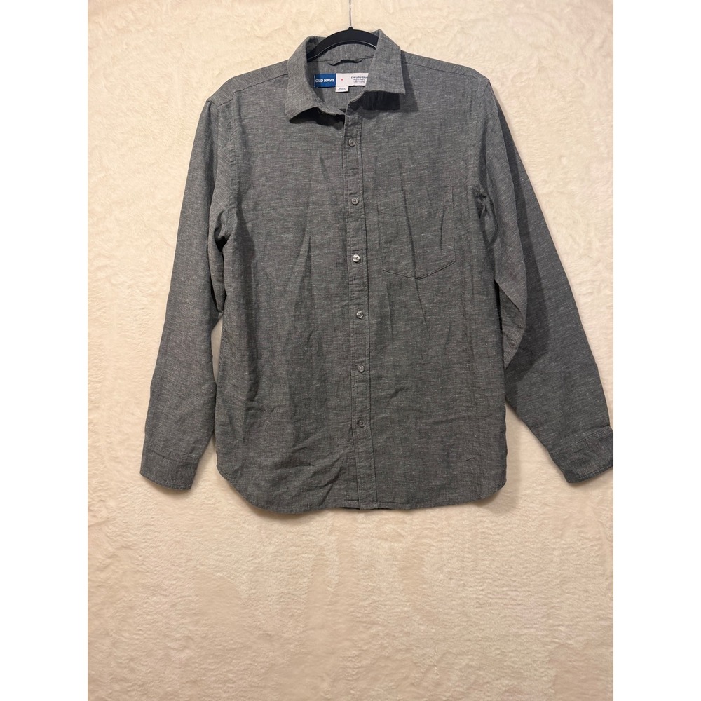 Oldβ Navy Everyday Shirt Mens Medium Regular Fit Linen Blend Long Sleeve Gray LS